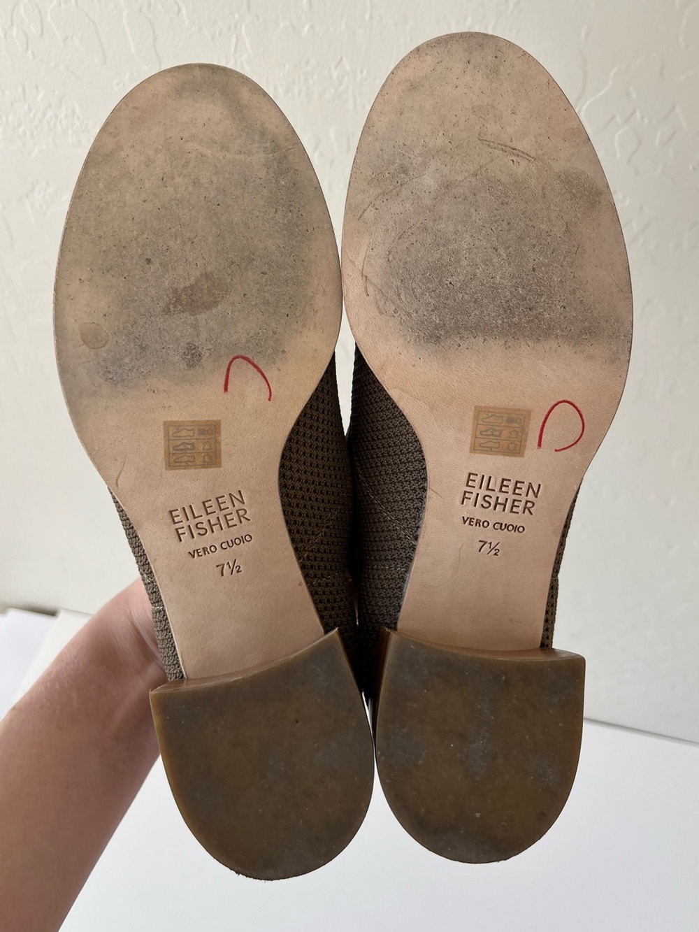 Eileen Fisher Dern Stretch Knit Block Heel Loafers Olive Grey Size 7.5 - Picture 5 of 6